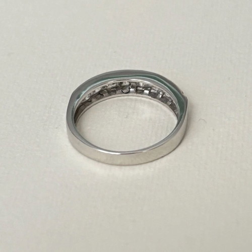 K14 White Gold Half Band Ring like new with princess cut zircon