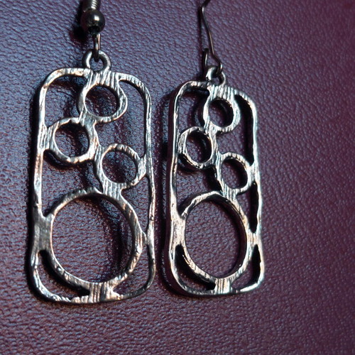 Vintage silver earrings with geometric cutout design new