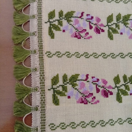 Handmade counted cross-stitch table runner with lining, 85x35 cm