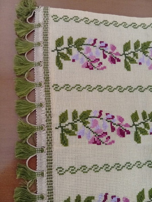 Handmade counted cross-stitch table runner with lining, 85x35 cm