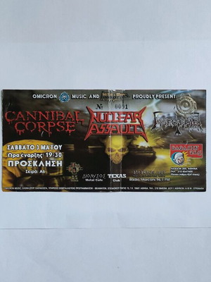 Cannibal Corpse+Nuclear Assault Ticket 3/5/2003 like new