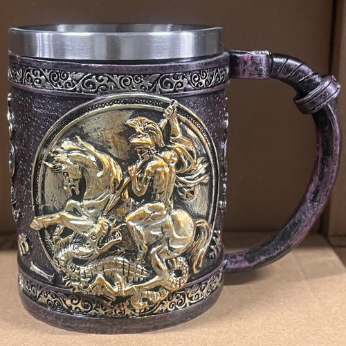 Decorative Mug with 3D Saint George and Dragon Design, New