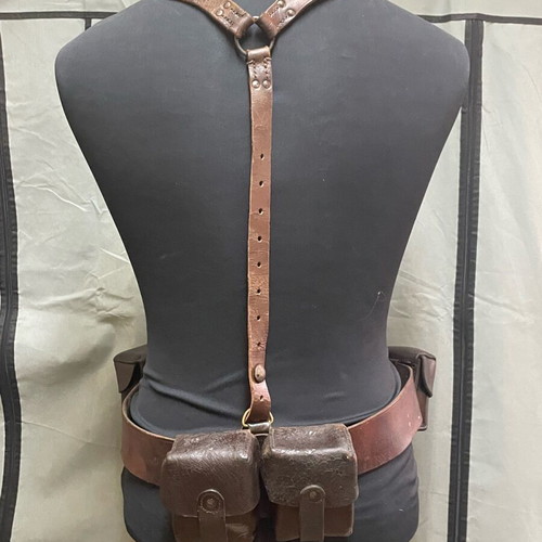 Greek Army Soldier Equipment 1917-1941 Used Y Strap Belt and 3 Manlicher Pouches