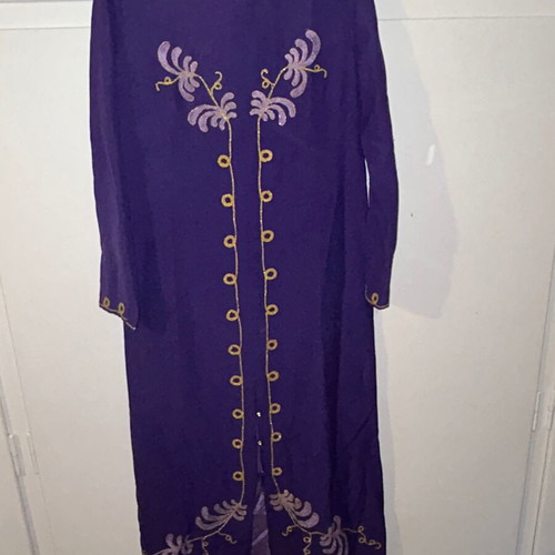 Vintage purple maxi dress 60s/70s with handmade embroidery, custom made