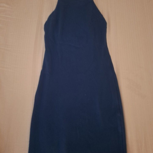 h&m blue bodycon dress Rib-knit draped top section with a high neckline and gathers on the shoulders H&M double lined mesh bodycon