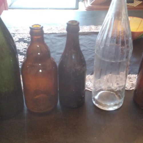 Antique wine and beer bottles used, pack of 5, 1930-1960