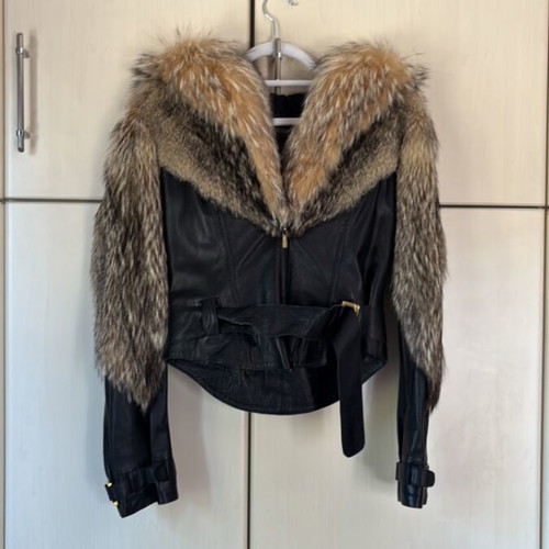 Jean Claude Jitrois Vintage Leather Jacket with Fox Fur Size M like new