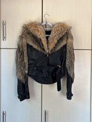 Jean Claude Jitrois Vintage Leather Jacket with Fox Fur Size M like new