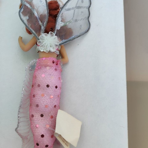 Fairy Mermaid Decorative Doll like new with pink tail and silver wings