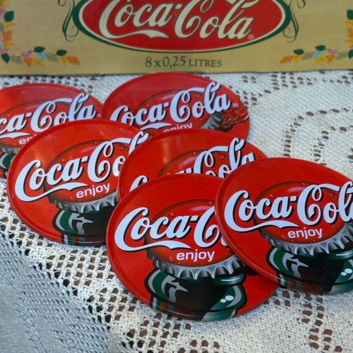 Coca Cola 8 glass bottles with 6 coaster set gift