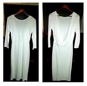 Λευκό μίντι μακρυμάνικο φόρεμα ASOS Νο 42 (Large) με ανοιχτή πλάτη