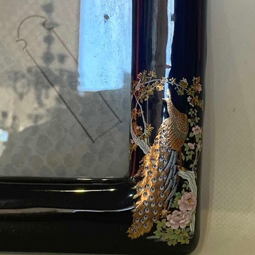 Vintage porcelain Japanese frame used, blue with gold designs 18x15 without stand