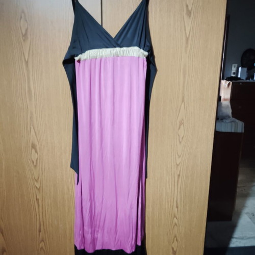 Evening dress elastic with back tie, like new, pink and gold