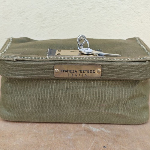 Money transport bag used, Trapeza Pisteos vintage canvas with lock