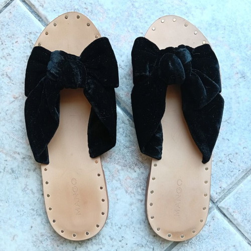Velvet flat sandals Mango black used, size 36