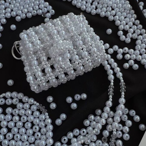 Small handmade beaded bag new, white