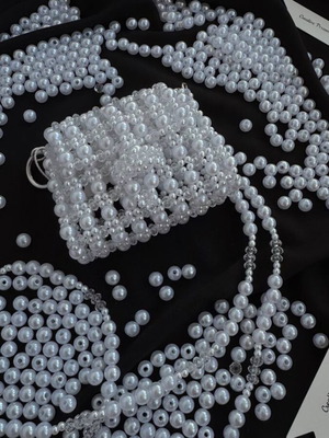 Small handmade beaded bag new, white