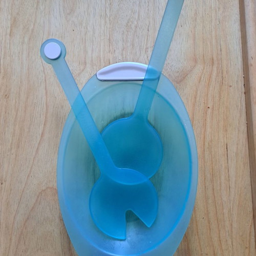Salad set used, 3 pieces, transparent greenish color