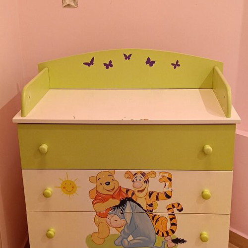 Baby mattress like new with spring and coir, includes Winnie bed and drawer