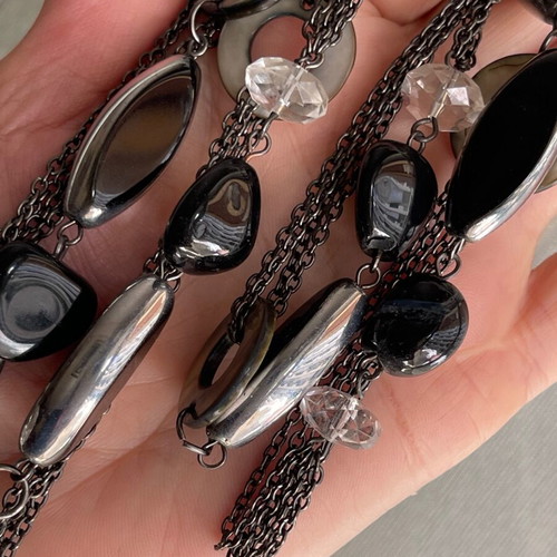 Italian necklace with MOP and black agate, length 60 cm, new