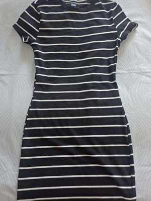 Shein striped short-sleeve dress black and white new