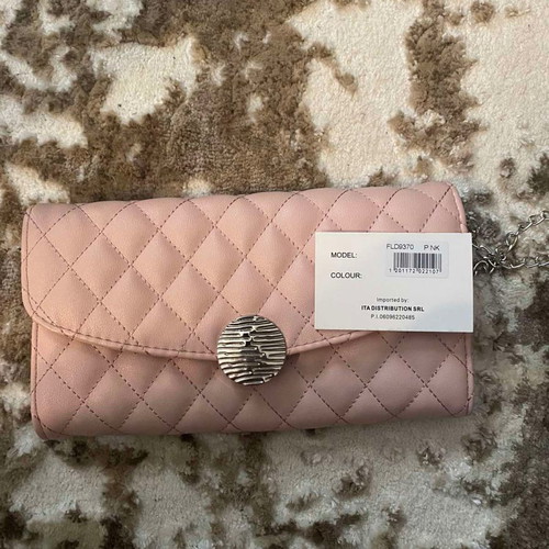 Pink quilted clutch wallet new with silver chain