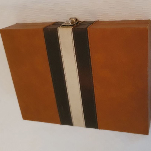 Backgammon small used leather 23cm x 17cm x 4cm