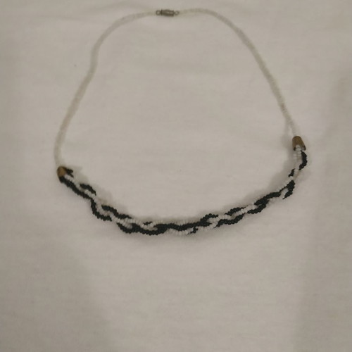 Handmade vintage necklace used, black and white small beads
