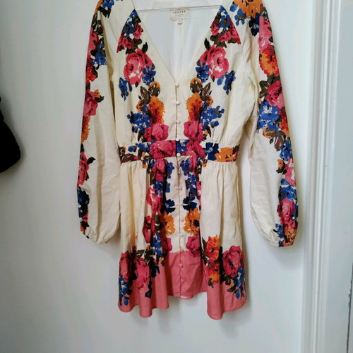 Sézane mini dress like new, linen, beige and pink, size S