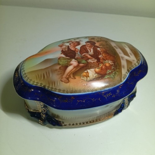 Vintage porcelain jewelry box cobalt blue and gold