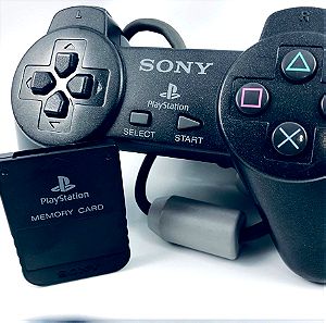 PS1 PlayStation 1 Χειριστήριο + Κάρτα Μνήμης  Επισκευάστηκε/ Refurbished Μαύρο