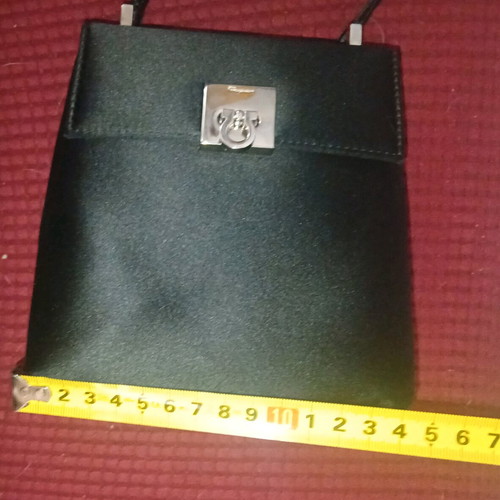 Salvatore Ferragamo evening bag like new, black satin with silver clasp