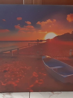 Decorative canvas boat on beach sunset 80x60x1.5 cm new