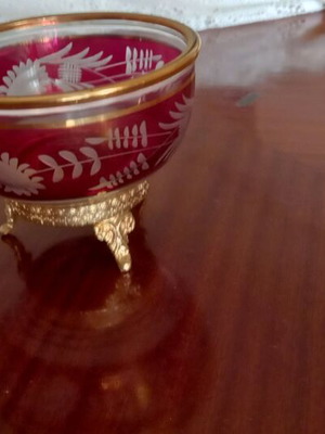 Vintage glass decoration like new, burgundy with gold details
