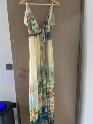 Maxi dress with tie, like new, colorful, Milk and Honey