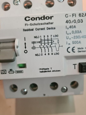 Condor C-FI 62A τετραπολικό ρελέ διαρροής 40A 30mA