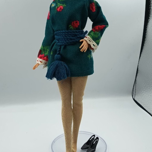 Doll clothes like new cotton dress set with belt, stockings, shoes