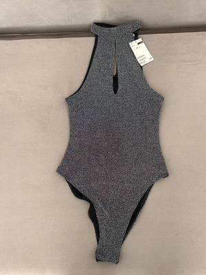 H&M silver bodysuit XS new with lurex fabric
