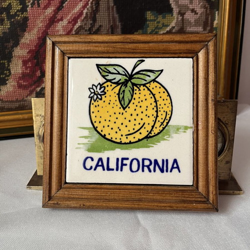 Vintage ceramic tile California with wooden frame like new