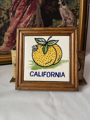 Vintage ceramic tile California with wooden frame like new