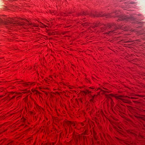 Flokati fluffy wool rug, traditional red velentza