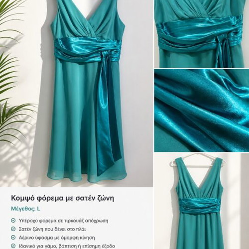 Evening dress like new, turquoise with satin belt