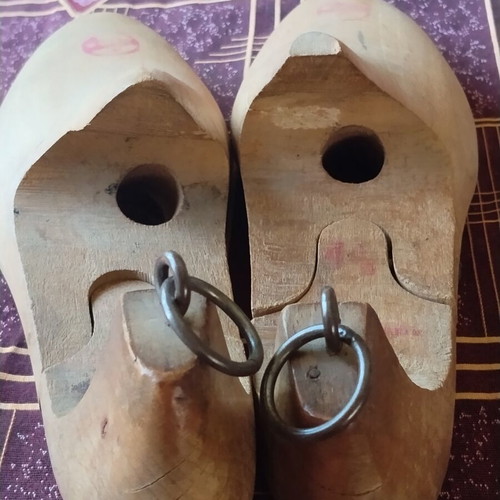 Traditional Leather Tsarouhia Set with Wooden Shoe Trees used, size 41