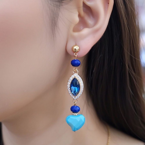 Azure Ocean handmade earrings with marquise crystals and turquoise hearts new