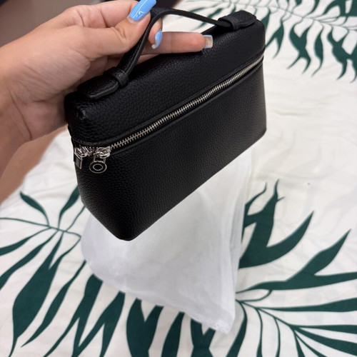 Small women's leather shoulder bag with long strap new, black
