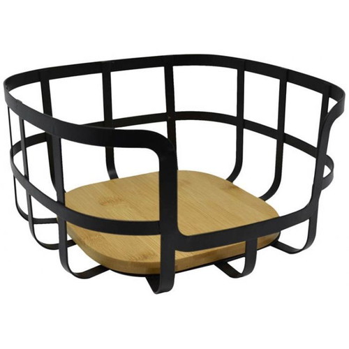 Metal and wood fruit bowl in matte black with bamboo base new