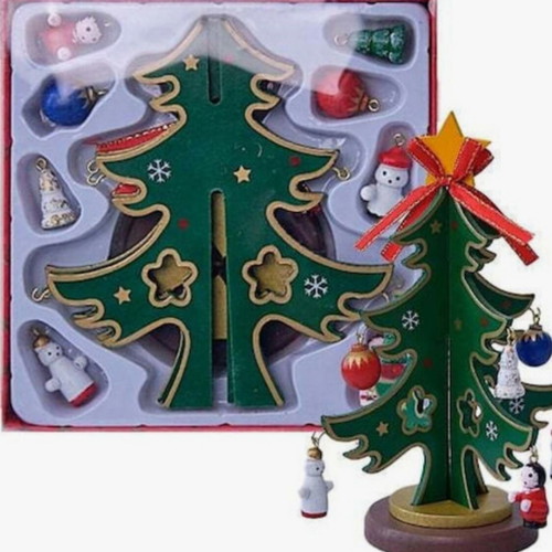 Christmas tree decoration wooden with miniatures and balls