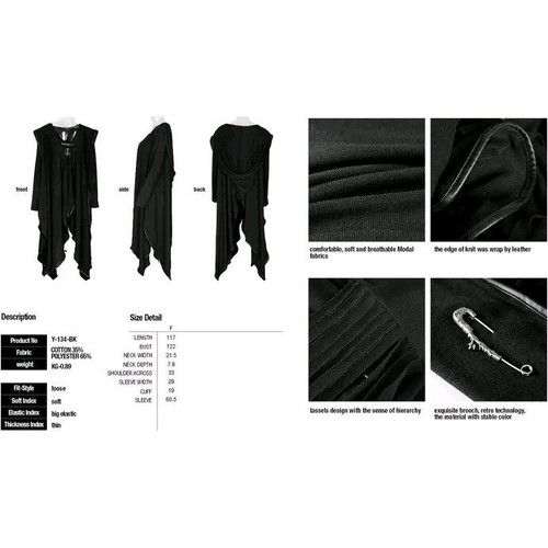Punk Rave jacket with hood and fringes like new, black