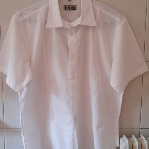 Fedonni white men's short-sleeve shirt with embroidered rhinestone design
