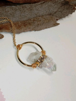 Handmade necklace with quartz and 24K gold plating new